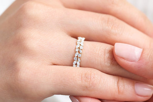 Unique Multi Stone Wedding Ring Marquise Baguette and Round Diamond Wedding Band 14K Solid Gold Anniversary Ring Lab grown Diamond Ring.