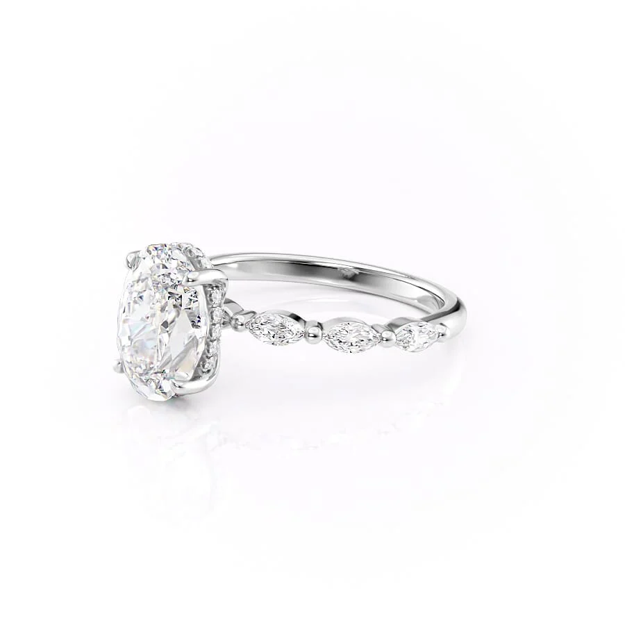 2.5 CT Oval Moissanite Engagement Ring Oval Marquise Lab Grown Diamond Ring 14K Solid Gold Hidden Halo Ring Marquise Pave Set Vintage Rings.