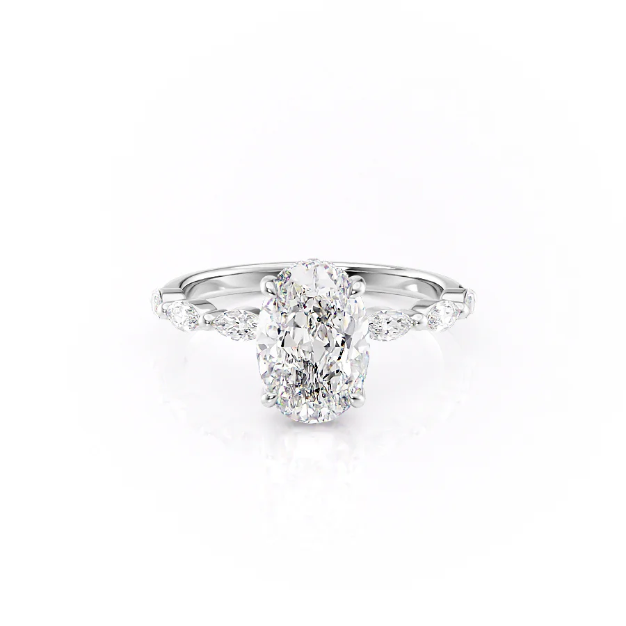 2.5 CT Oval Moissanite Engagement Ring Oval Marquise Lab Grown Diamond Ring 14K Solid Gold Hidden Halo Ring Marquise Pave Set Vintage Rings.