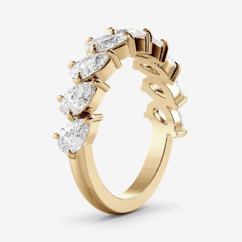 Pear Moissanite Wedding Band Half Eternity Lab Grown Diamond Wedding Ring 14K Solid Gold Diamond Ring Matching Band For Wedding Rings.