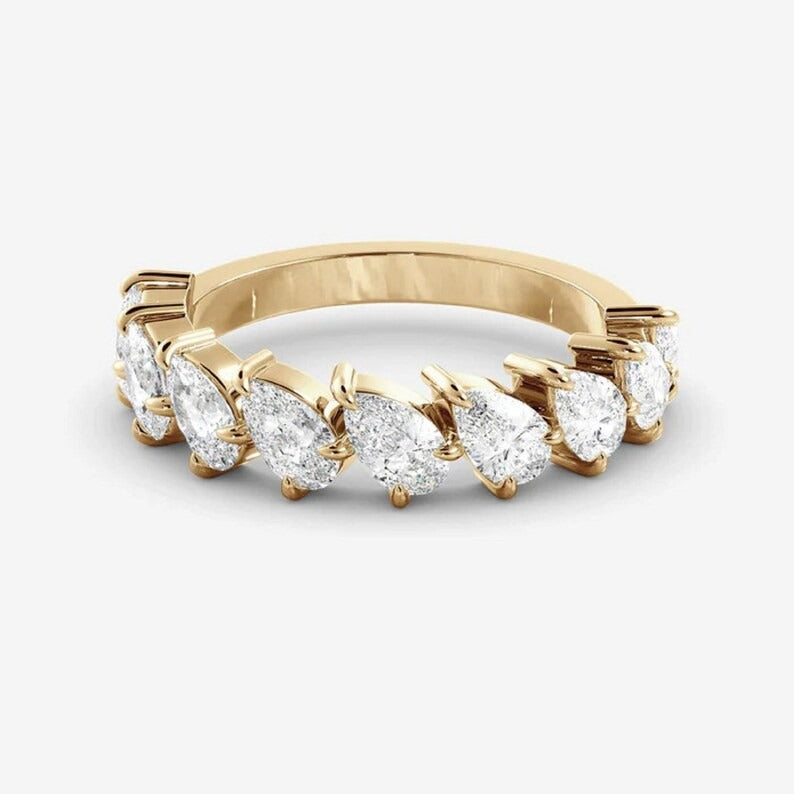 Pear Moissanite Wedding Band Half Eternity Lab Grown Diamond Wedding Ring 14K Solid Gold Diamond Ring Matching Band For Wedding Rings.
