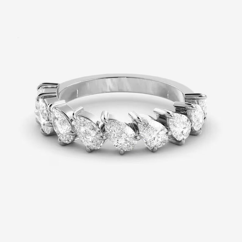 Pear Moissanite Wedding Band Half Eternity Lab Grown Diamond Wedding Ring 14K Solid Gold Diamond Ring Matching Band For Wedding Rings.