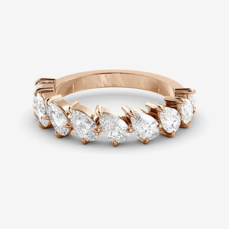 Pear Moissanite Wedding Band Half Eternity Lab Grown Diamond Wedding Ring 14K Solid Gold Diamond Ring Matching Band For Wedding Rings.