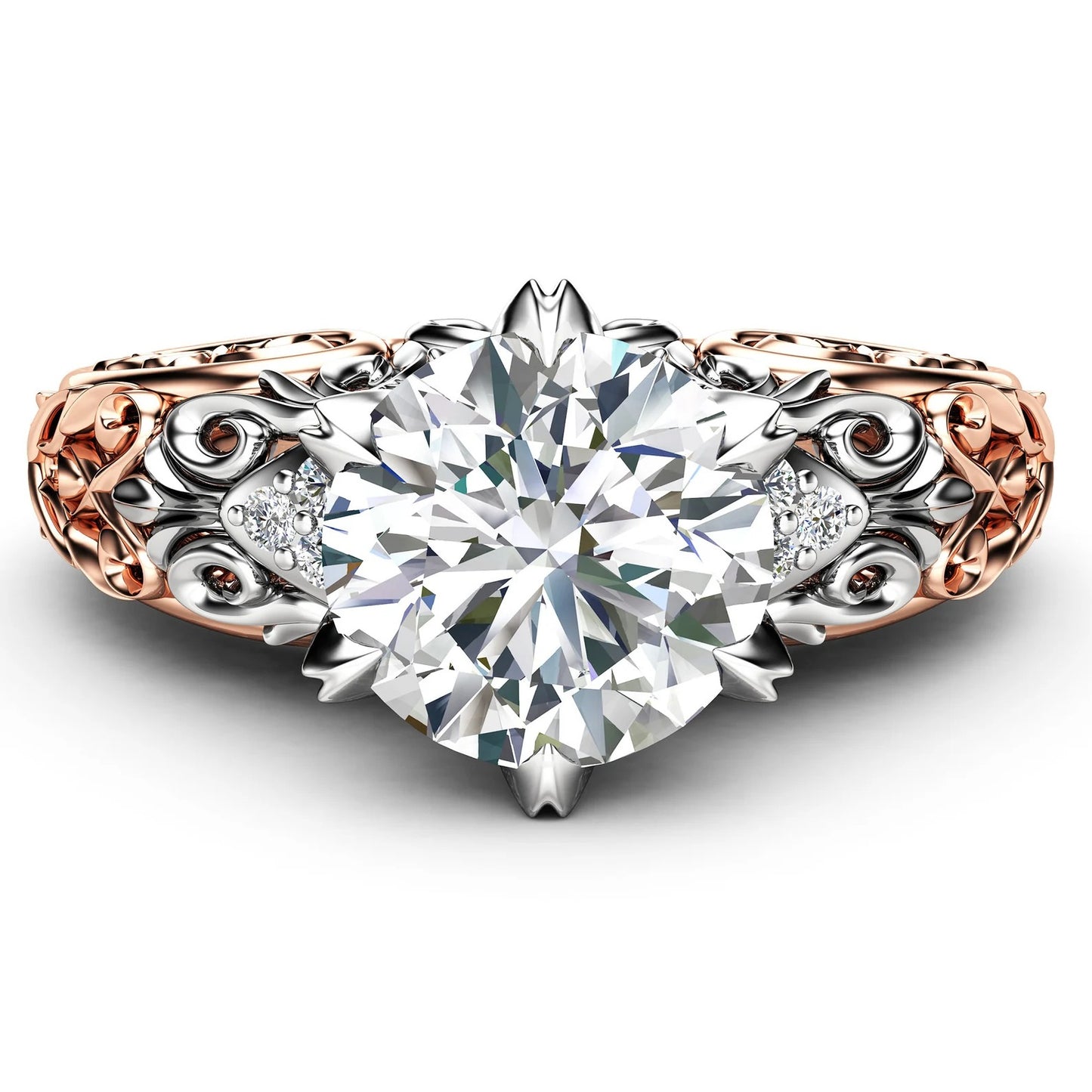 1.5 CT Round Cut Moissanite Engagement Ring Vintage Round Cut Two Tone Lab Grown Diamond Ring 14K Solid Gold Anniversary Ring Gifts For Her.