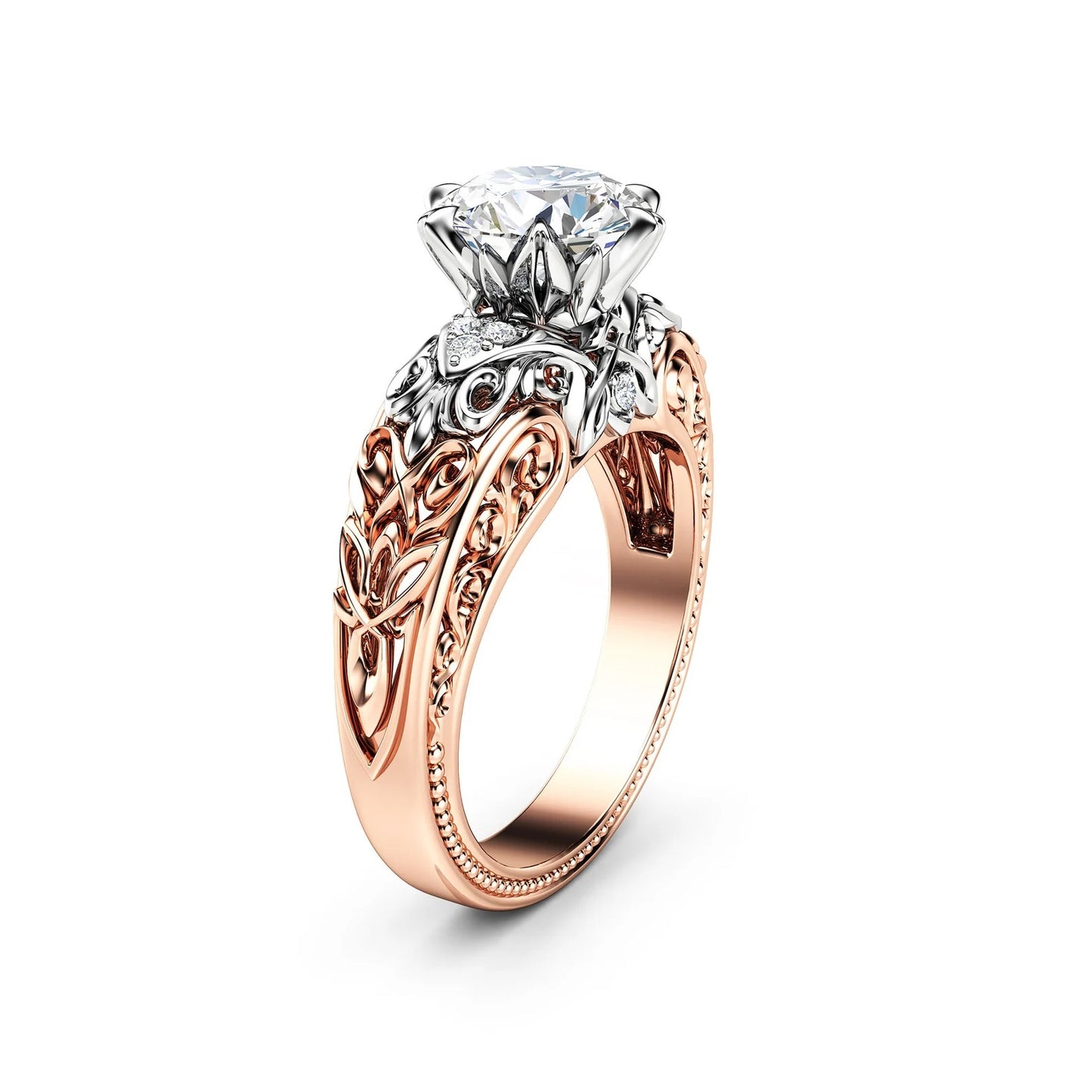 1.5 CT Round Cut Moissanite Engagement Ring Vintage Round Cut Two Tone Lab Grown Diamond Ring 14K Solid Gold Anniversary Ring Gifts For Her.