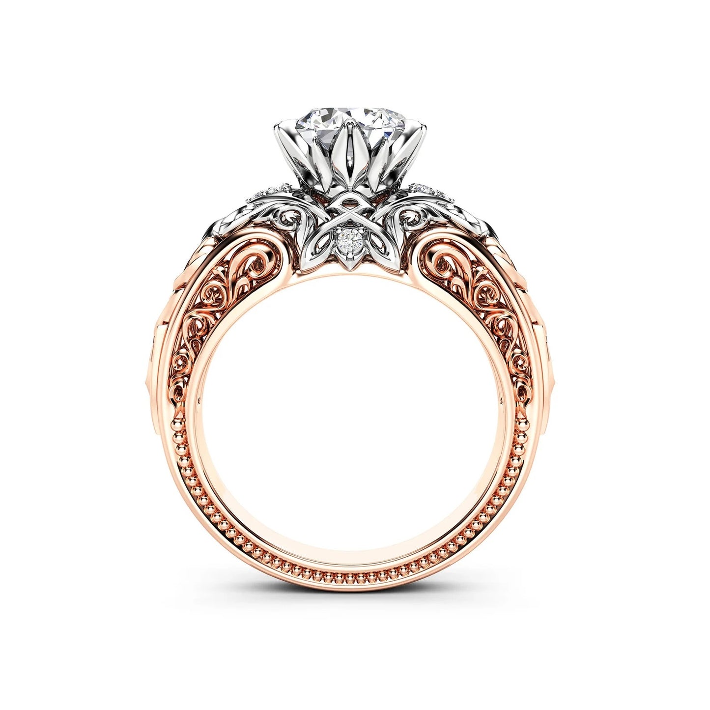 1.5 CT Round Cut Moissanite Engagement Ring Vintage Round Cut Two Tone Lab Grown Diamond Ring 14K Solid Gold Anniversary Ring Gifts For Her.