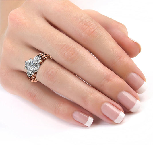 1.5 CT Round Cut Moissanite Engagement Ring Vintage Round Cut Two Tone Lab Grown Diamond Ring 14K Solid Gold Anniversary Ring Gifts For Her.