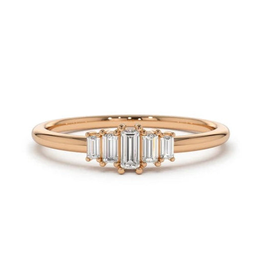 Baguette Moissanite Engagement Ring 14k Solid Gold Baguette Lab Grown Diamond Ring 5 Stone Art Deco Baguette Diamond Ring.