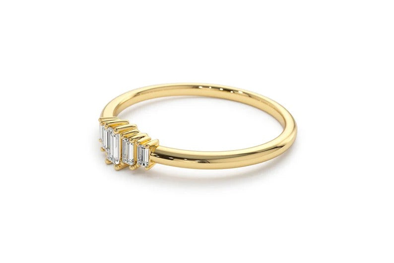 Baguette Moissanite Engagement Ring 14k Solid Gold Baguette Lab Grown Diamond Ring 5 Stone Art Deco Baguette Diamond Ring.