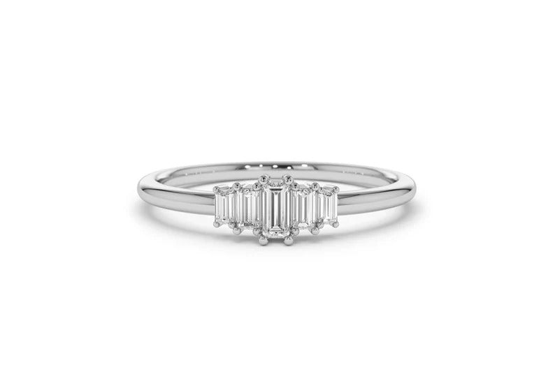 Baguette Moissanite Engagement Ring 14k Solid Gold Baguette Lab Grown Diamond Ring 5 Stone Art Deco Baguette Diamond Ring.