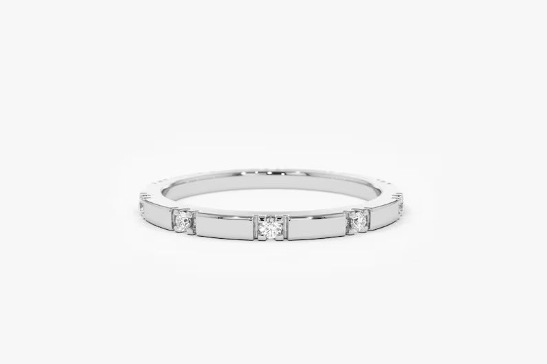Round Diamond Wedding Band Unique Lab Grown Diamond Wedding Ring 14K Solid Gold Anniversary Ring Matching Minimalist Ring.