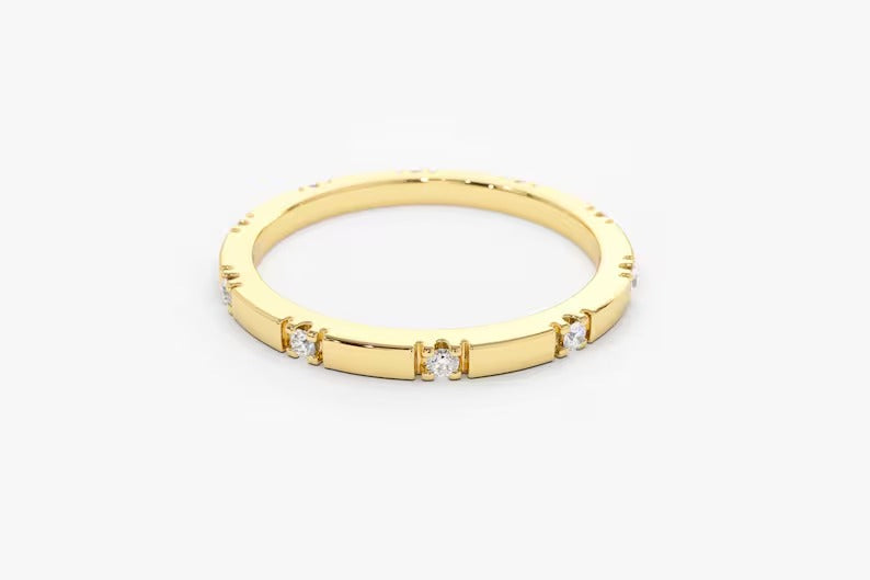 Round Diamond Wedding Band Unique Lab Grown Diamond Wedding Ring 14K Solid Gold Anniversary Ring Matching Minimalist Ring.