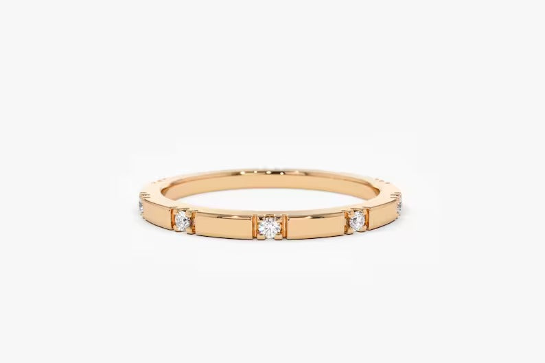 Round Diamond Wedding Band Unique Lab Grown Diamond Wedding Ring 14K Solid Gold Anniversary Ring Matching Minimalist Ring.