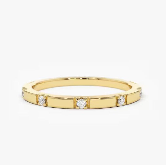 Round Diamond Wedding Band Unique Lab Grown Diamond Wedding Ring 14K Solid Gold Anniversary Ring Matching Minimalist Ring.