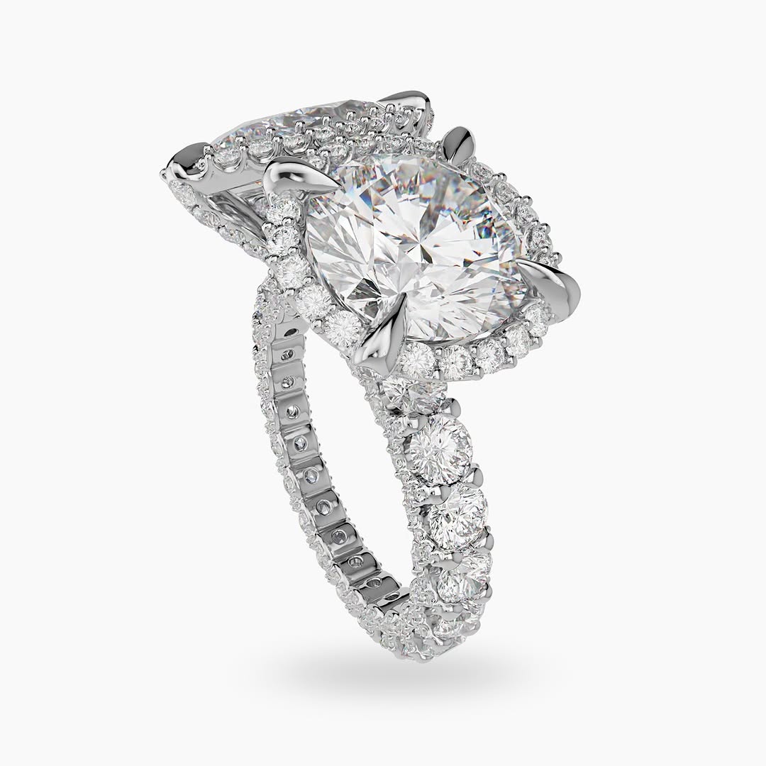 Unique Toi Et Moi Ring Oval & Pear Cut Art Deco Open Gap Two Stone Ring 14K Solid Gold Halo Ring Lab Grown Diamond Vintage Anniversary Ring.