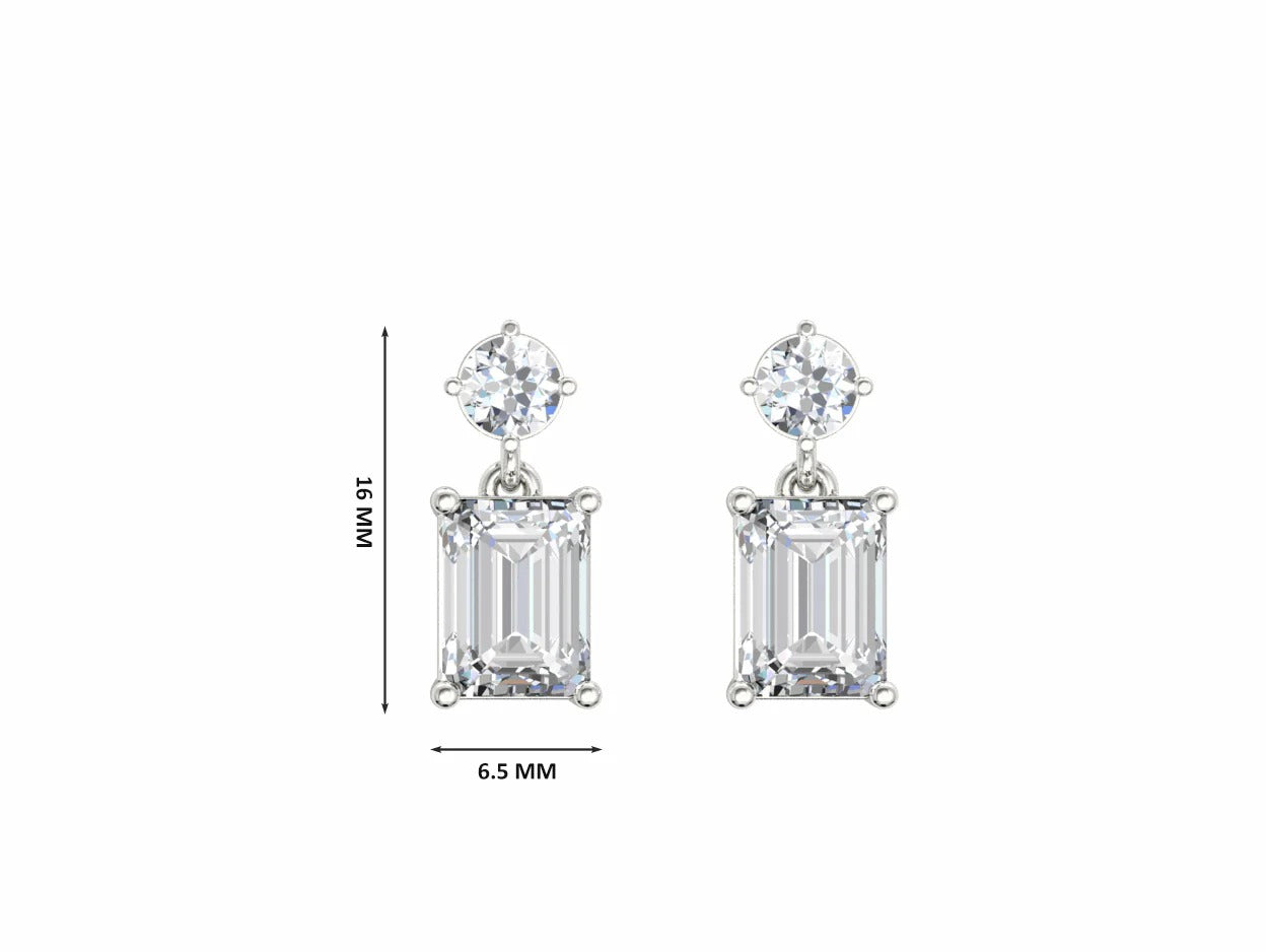 Round & Emerald Cut Moissanite Drop Earrings Lab Grown Diamond Earrings Screw Back Earrings For Women 14K Solid Gold Wedding Gifts For Her.