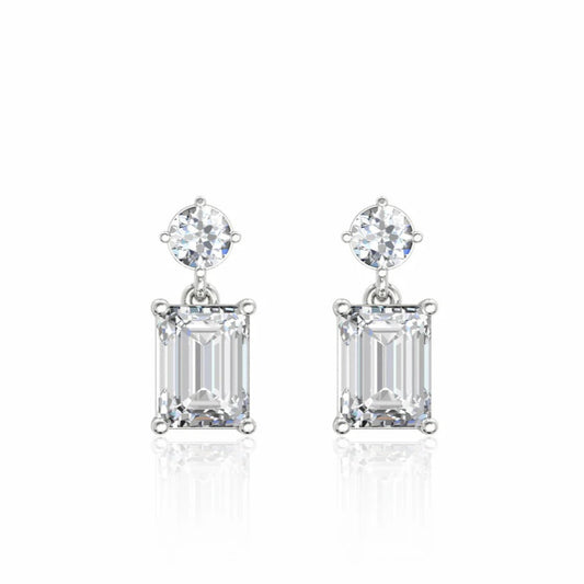 Round & Emerald Cut Moissanite Drop Earrings Lab Grown Diamond Earrings Screw Back Earrings For Women 14K Solid Gold Wedding Gifts For Her.