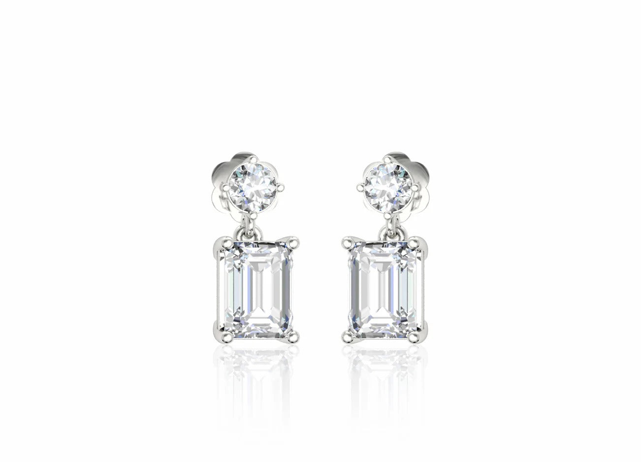 Round & Emerald Cut Moissanite Drop Earrings Lab Grown Diamond Earrings Screw Back Earrings For Women 14K Solid Gold Wedding Gifts For Her.