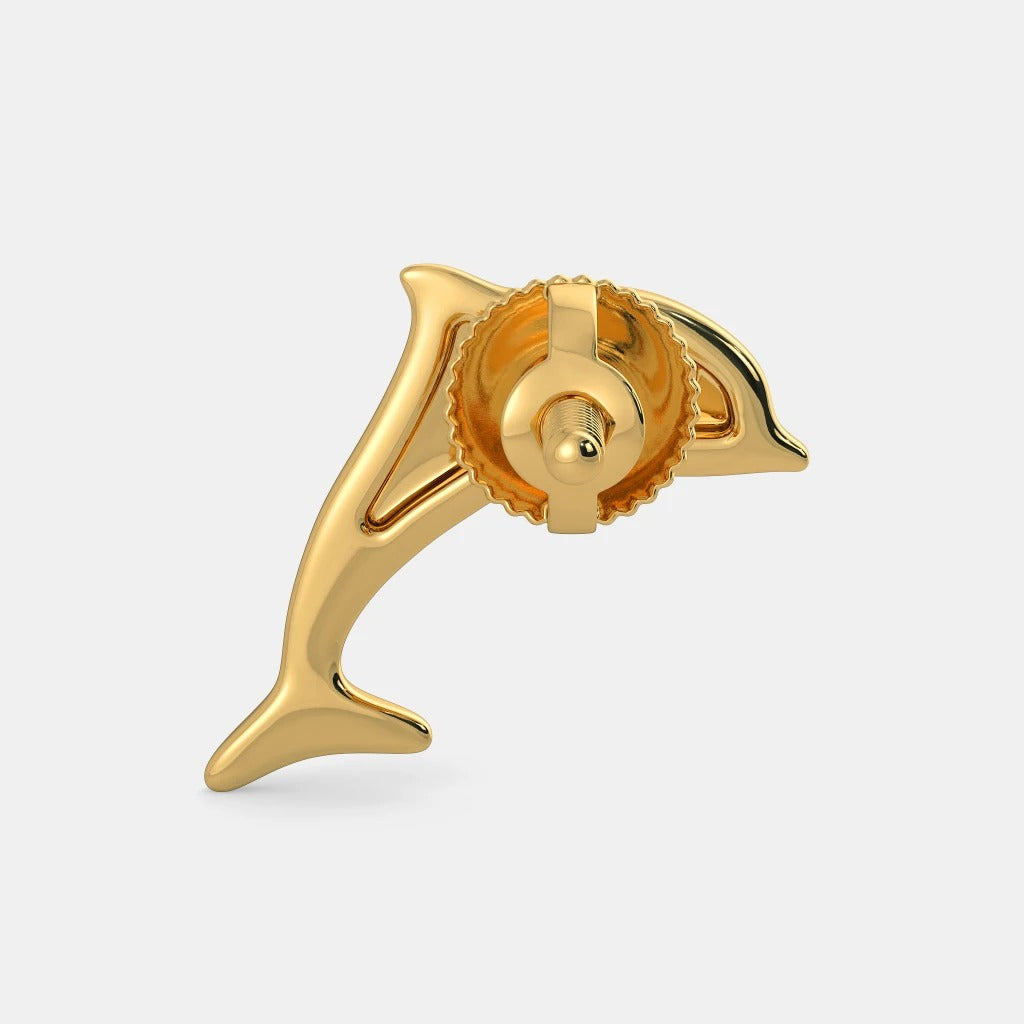 14K Solid Gold Dolphin Stud Earring Stud Earrings For Kids Cartilage Stud Earring Helix Studs Conch Earring Screw Back Earrings For Girls.