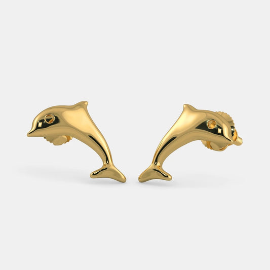 14K Solid Gold Dolphin Stud Earring Stud Earrings For Kids Cartilage Stud Earring Helix Studs Conch Earring Screw Back Earrings For Girls.