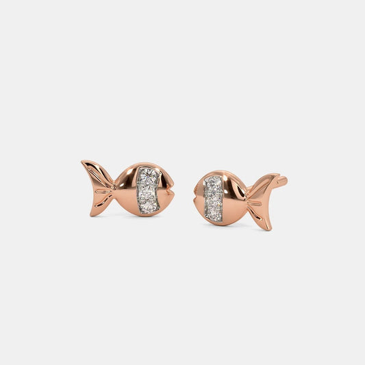 Mini Fish Stud Earring Moissanite & Lab Grown Diamond Fish Earrings Cute Little Fish Minimalist Stud Earrings 14k Solid Gold Studs.
