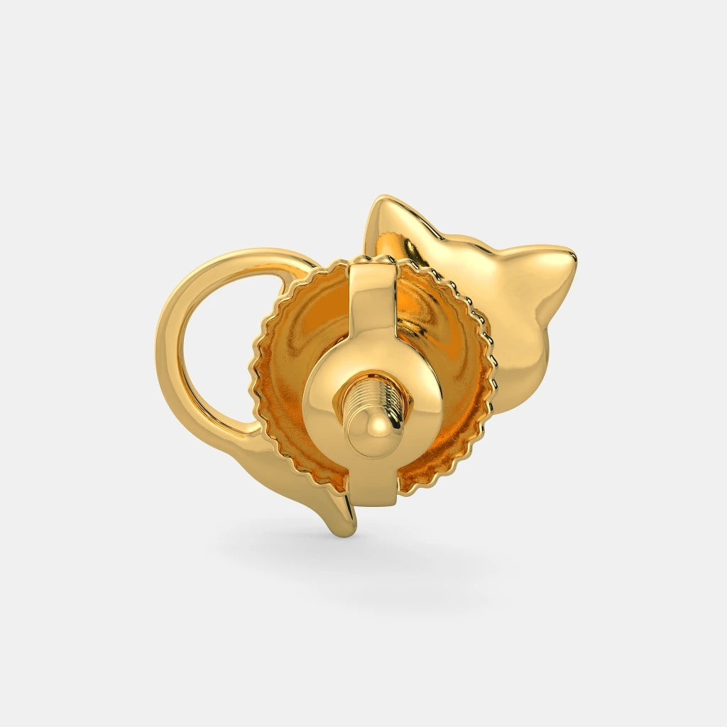 14K Solid Gold Mismatched Dainty Kitten Stud Earrings Moissanite & Lab Grown Diamond Lovely Cat Stud Earring Gift for Daughter.