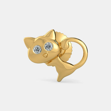14K Solid Gold Mismatched Dainty Kitten Stud Earrings Moissanite & Lab Grown Diamond Lovely Cat Stud Earring Gift for Daughter.