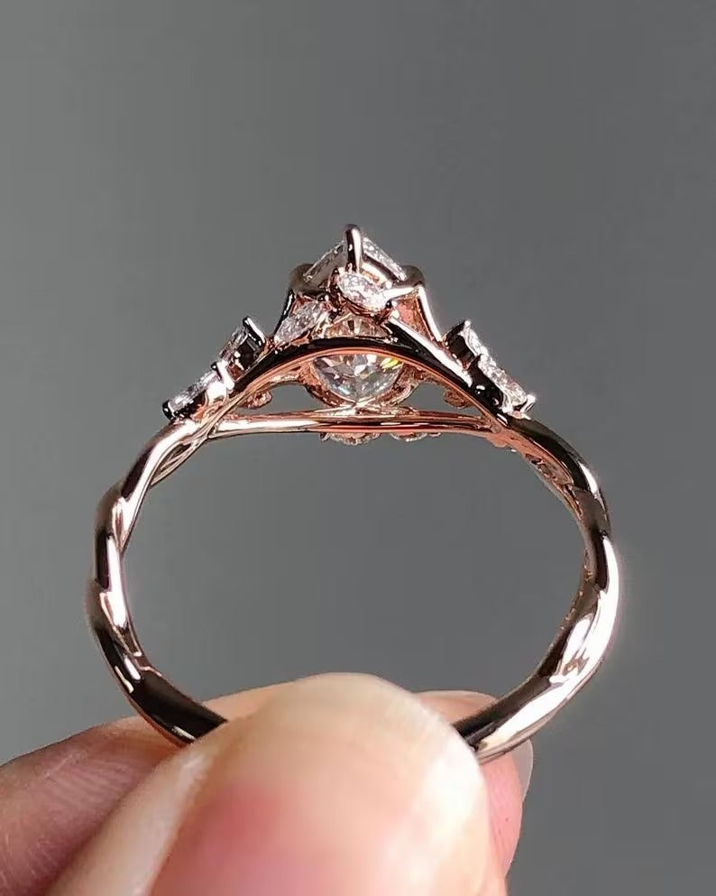 Floral Marquise Cut Moissanite Engagement Ring Vintage 14K Gold Moissanite Diamond Wedding Ring Nature Inspire Ring Anniversary Gifts For Her