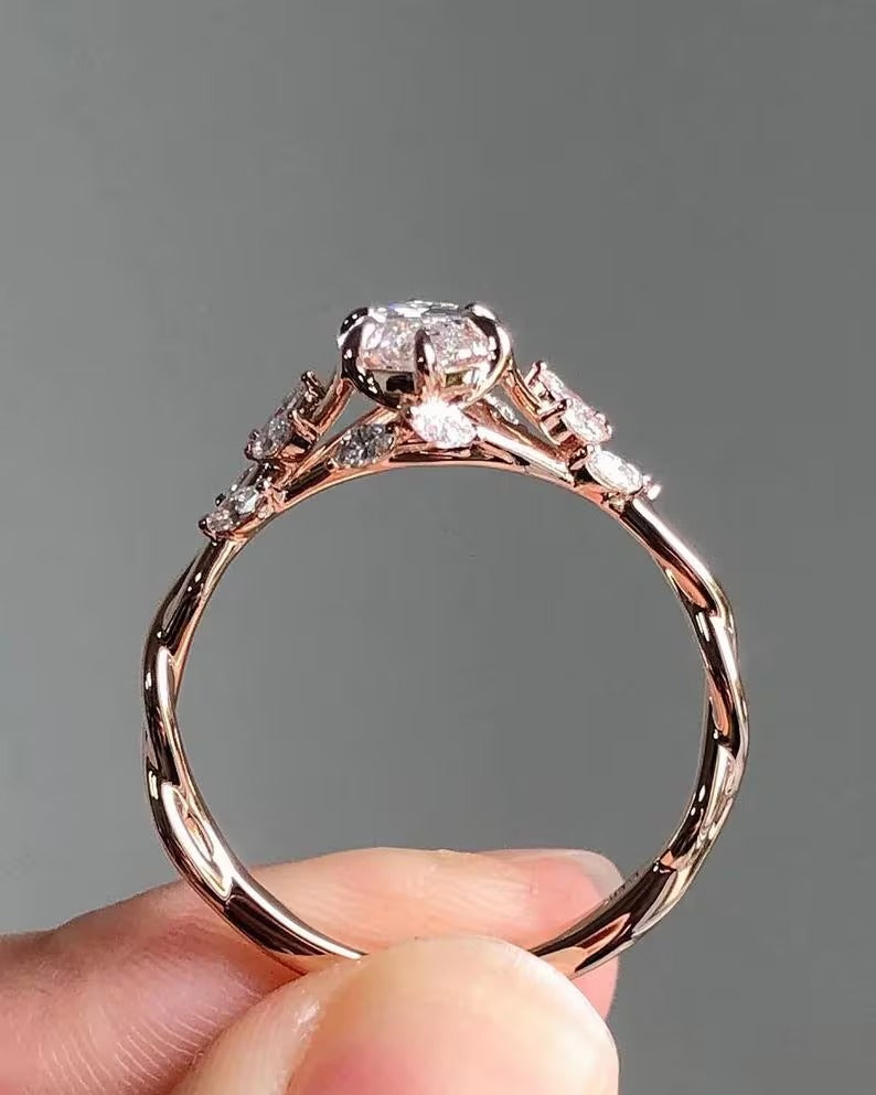 Floral Marquise Cut Moissanite Engagement Ring Vintage 14K Gold Moissanite Diamond Wedding Ring Nature Inspire Ring Anniversary Gifts For Her