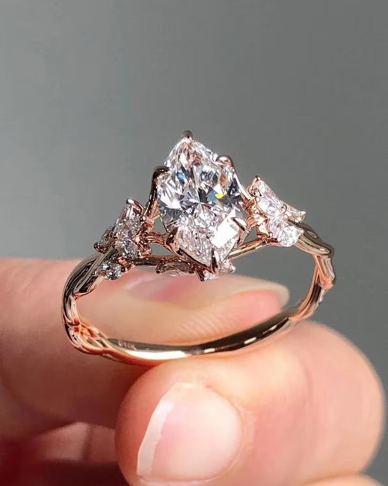 Floral Marquise Cut Moissanite Engagement Ring Vintage 14K Gold Moissanite Diamond Wedding Ring Nature Inspire Ring Anniversary Gifts For Her