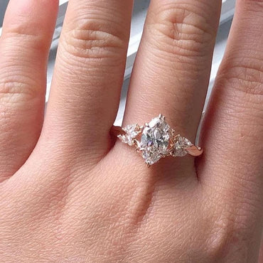 Floral Marquise Cut Moissanite Engagement Ring Vintage 14K Gold Moissanite Diamond Wedding Ring Nature Inspire Ring Anniversary Gifts For Her