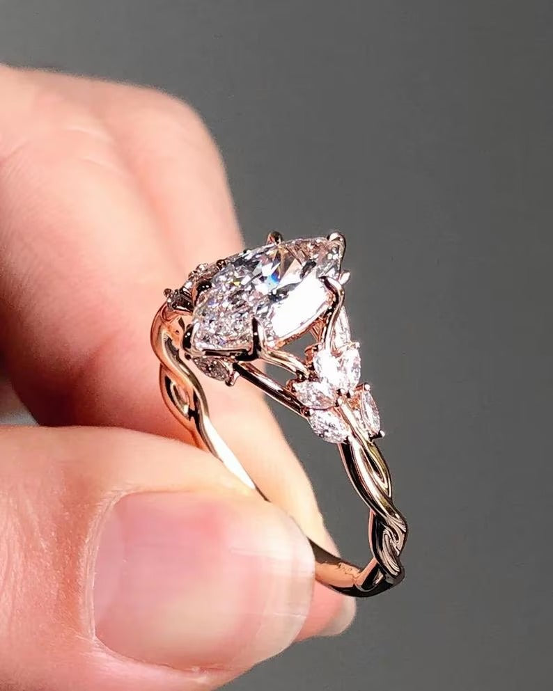 Floral Marquise Cut Moissanite Engagement Ring Vintage 14K Gold Moissanite Diamond Wedding Ring Nature Inspire Ring Anniversary Gifts For Her