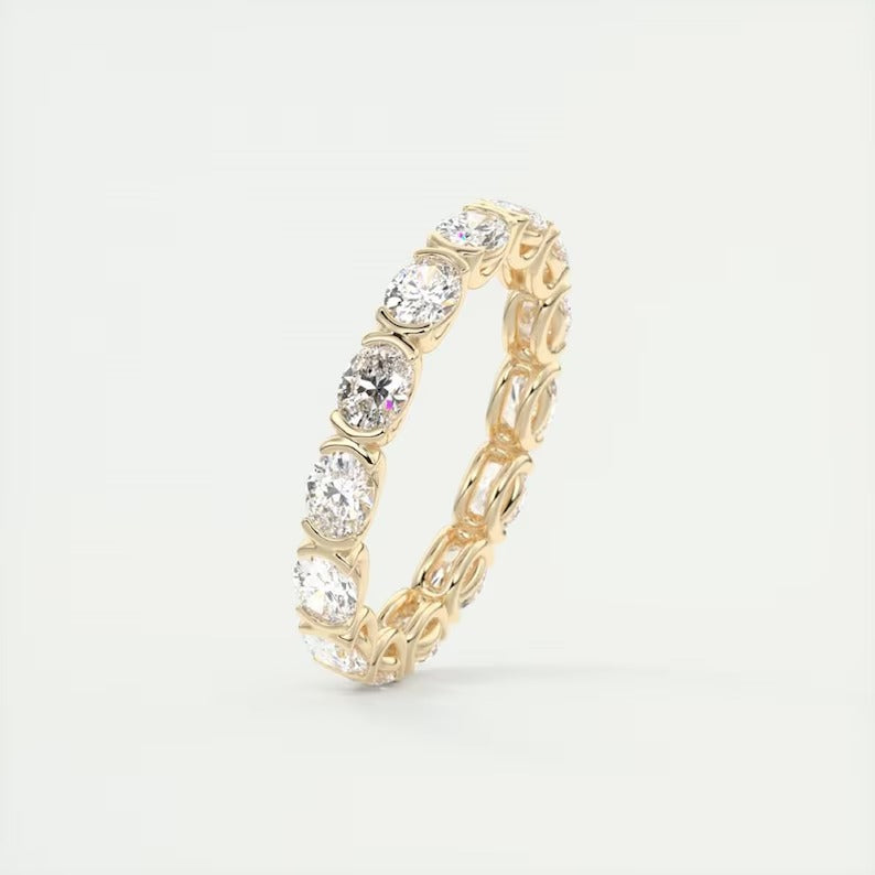 14k Solid Yellow Gold Wedding Band 2.10 TCW Oval Cut Moissanite Half Bezel Set Eternity Matching Band Oval Cut Stacking Band Lab Grown Band