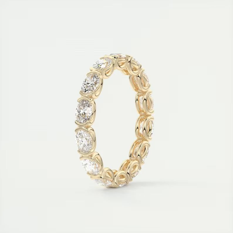 14k Solid Yellow Gold Wedding Band 2.10 TCW Oval Cut Moissanite Half Bezel Set Eternity Matching Band Oval Cut Stacking Band Lab Grown Band