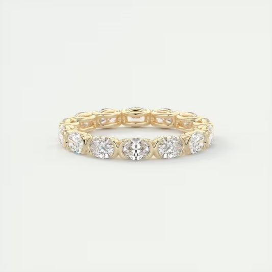 14k Solid Yellow Gold Wedding Band 2.10 TCW Oval Cut Moissanite Half Bezel Set Eternity Matching Band Oval Cut Stacking Band Lab Grown Band