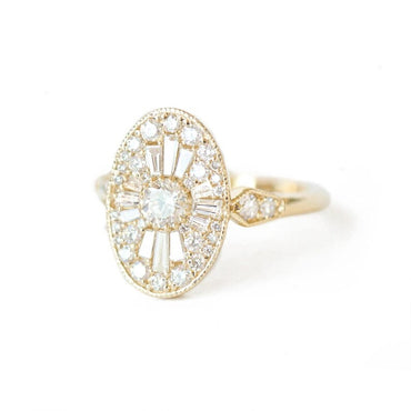 Art Deco Oval Moissanite Mosaic Ring, 14K Solid Gold Mosaic Ring, Proposal Ring for Mom, Anniversary or Birthday Gift, Lab Grown Jewelry