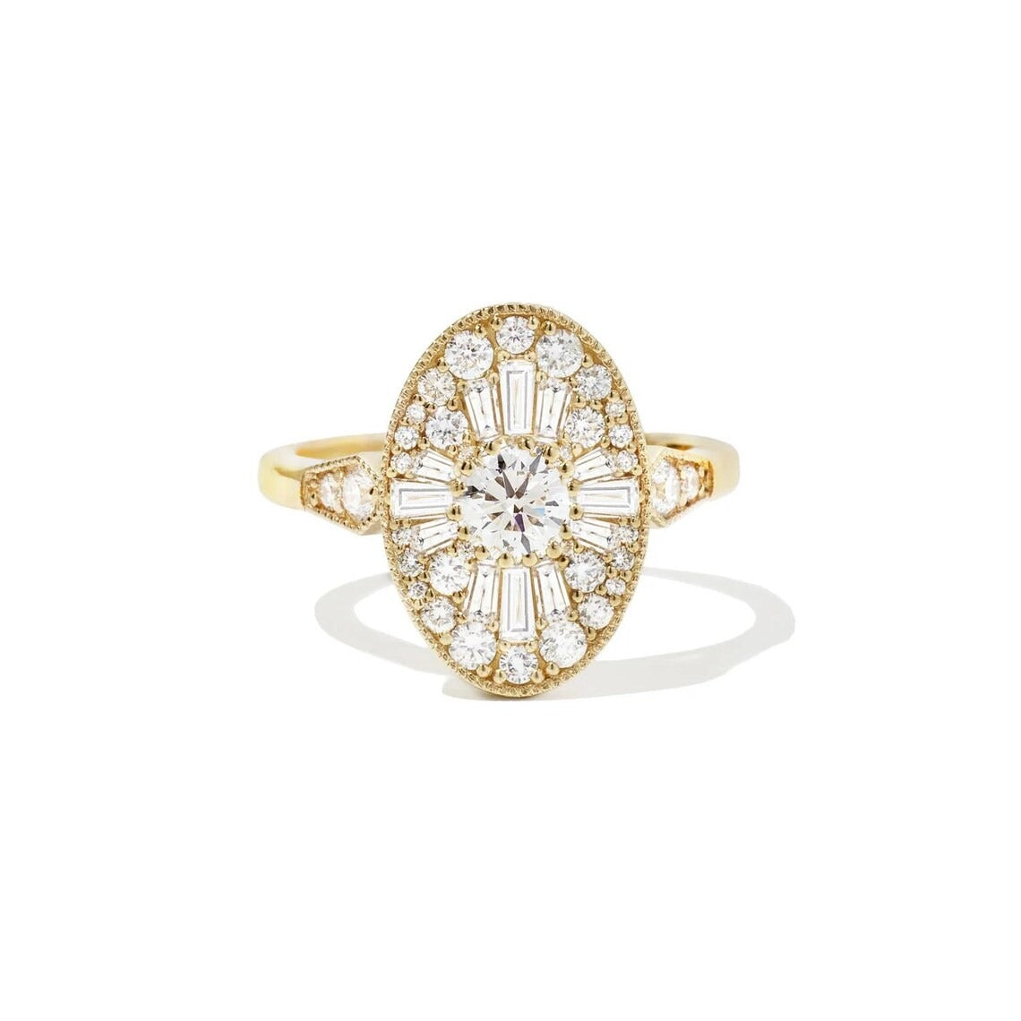 Art Deco Oval Moissanite Mosaic Ring, 14K Solid Gold Mosaic Ring, Proposal Ring for Mom, Anniversary or Birthday Gift, Lab Grown Jewelry