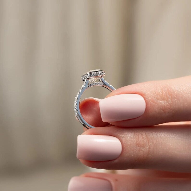 2CT Emerald Cut Moissanite Engagement Ring | Unique Wedding Ring For Women | Pave Bezel Set Wedding | Promise Ring | 14K Solid Gold Ring