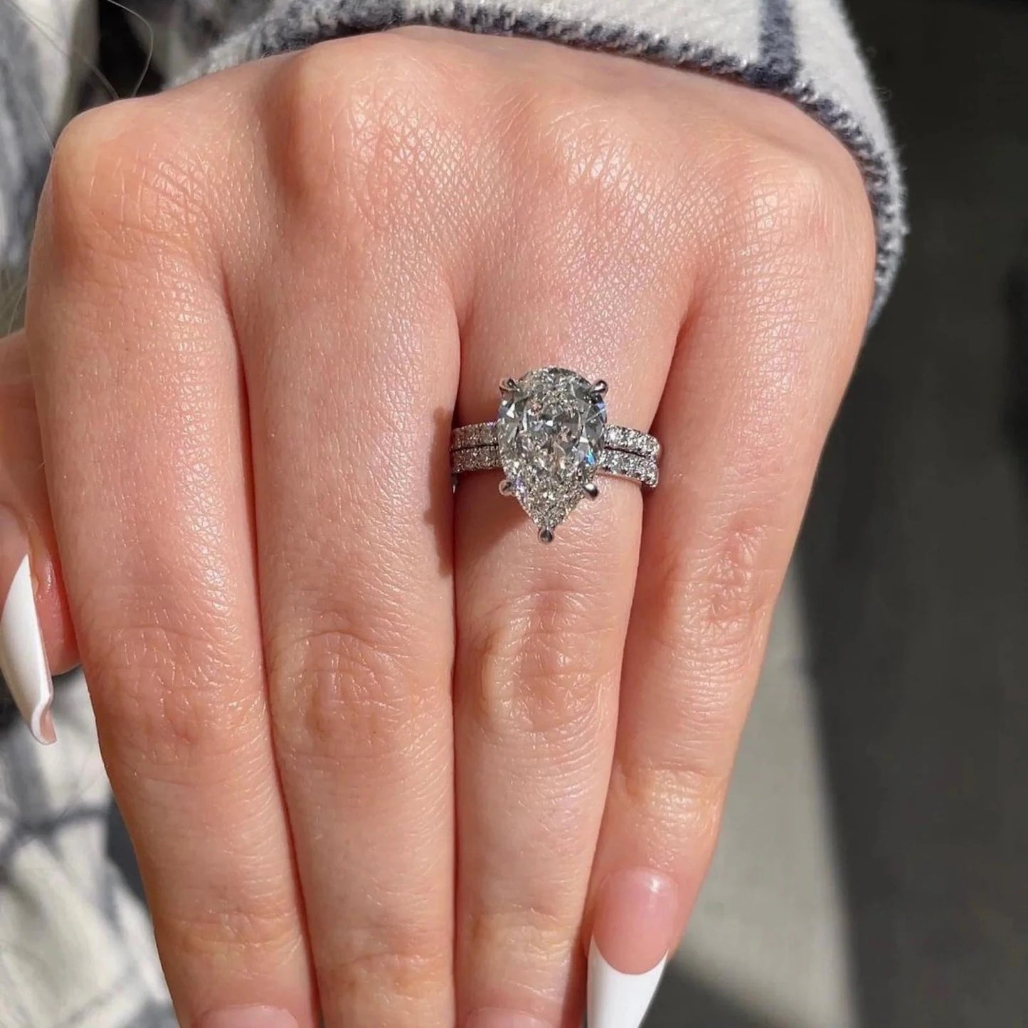 3 CT Pear Cut Moissanite Engagement Bridal Set Gift For Her Hidden Halo Ring 14K Solid Gold Lab Grown Ring Gift for Wife Wedding Ring Set.