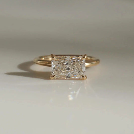 East West 2 CT Radiant Cut Moissanite Engagement Ring, 14KSolid Gold Lab Grown Diamond Wedding Ring, Anniversary Ring Radiant Diamond Ring.