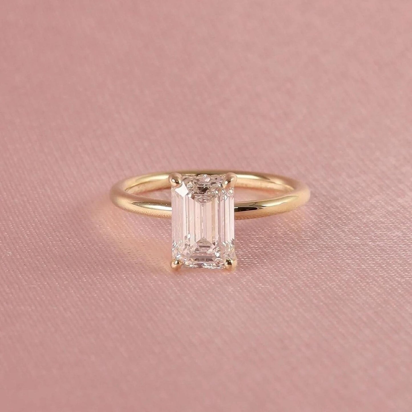 4 CT Emerald Cut Moissanite Engagement Ring Emerald Cut Solitaire Lab Grown Diamond Ring 14K Solid Gold Ring For Women Hidden Halo Ring.