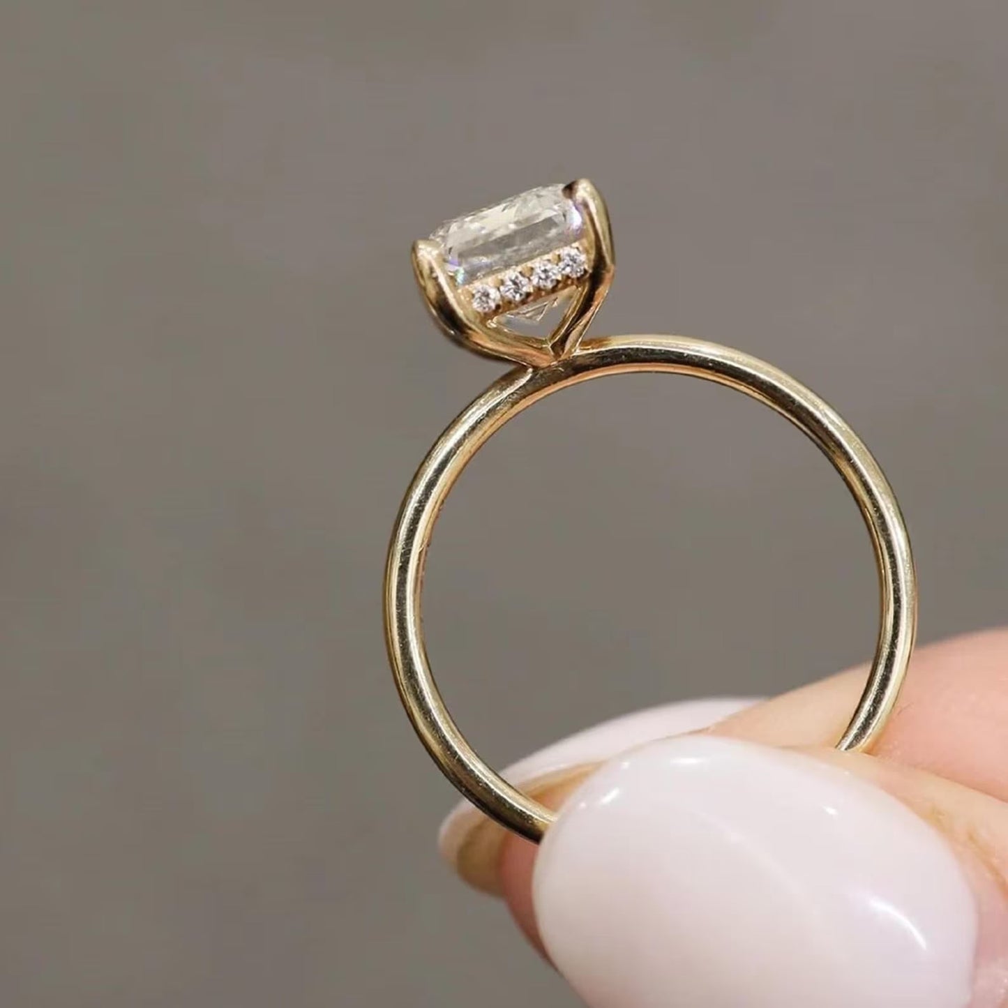 4 CT Emerald Cut Moissanite Engagement Ring Emerald Cut Solitaire Lab Grown Diamond Ring 14K Solid Gold Ring For Women Hidden Halo Ring.