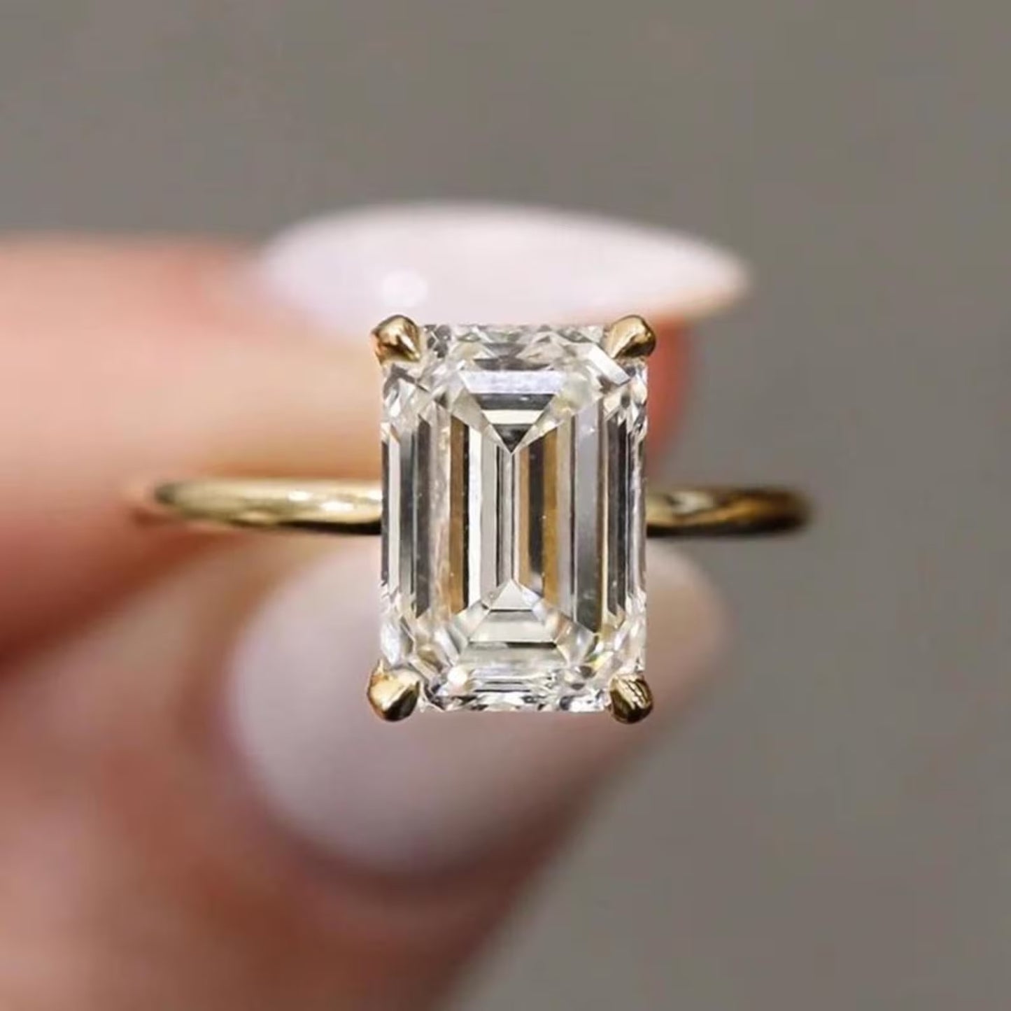 4 CT Emerald Cut Moissanite Engagement Ring Emerald Cut Solitaire Lab Grown Diamond Ring 14K Solid Gold Ring For Women Hidden Halo Ring.