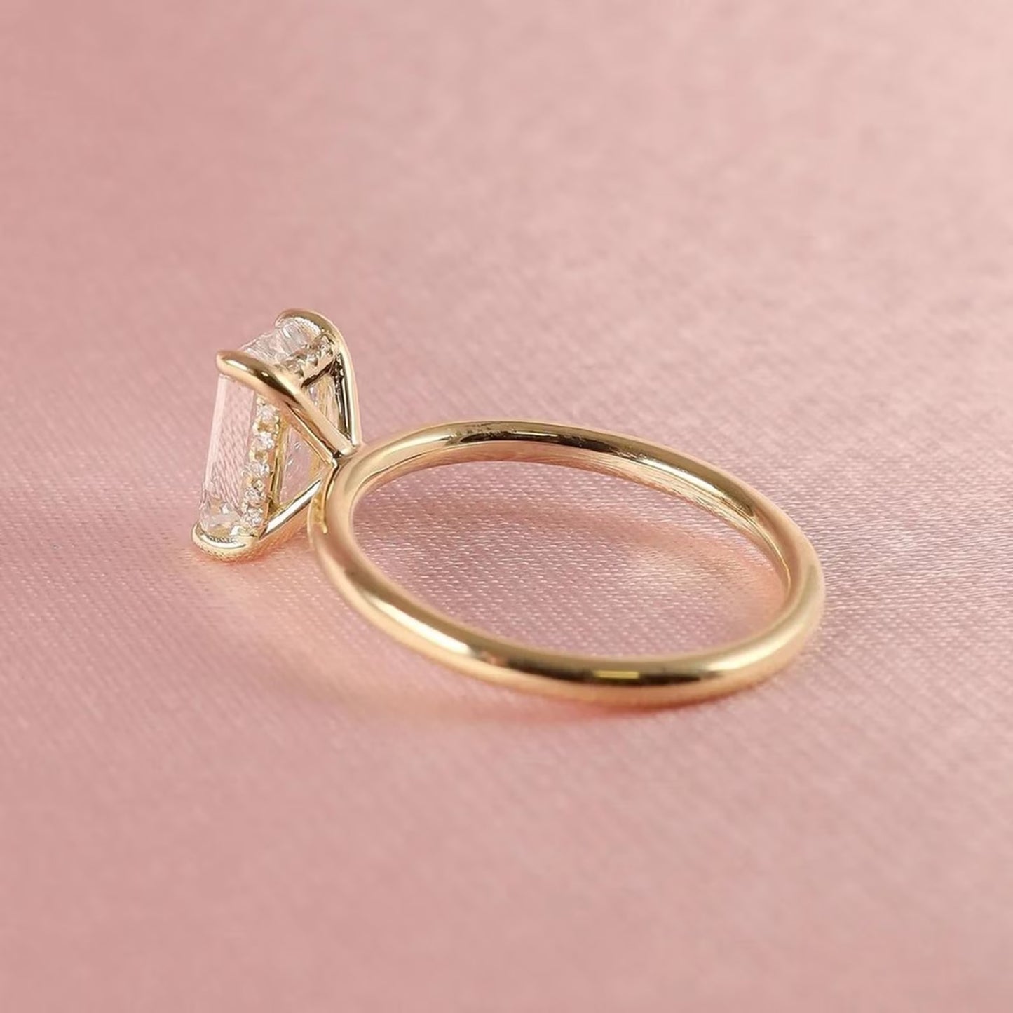 4 CT Emerald Cut Moissanite Engagement Ring Emerald Cut Solitaire Lab Grown Diamond Ring 14K Solid Gold Ring For Women Hidden Halo Ring.