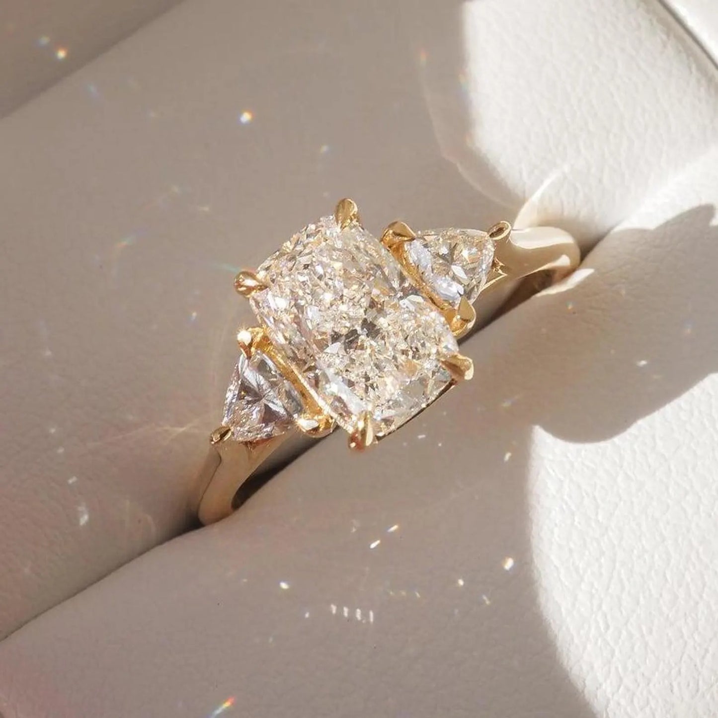 Elongated Cushion Cut Moissanite Trilogy Ring Three Stone Ring Lab Grown Diamond Engagement Ring 14K Gold Promise Anniversary Ring for Her
