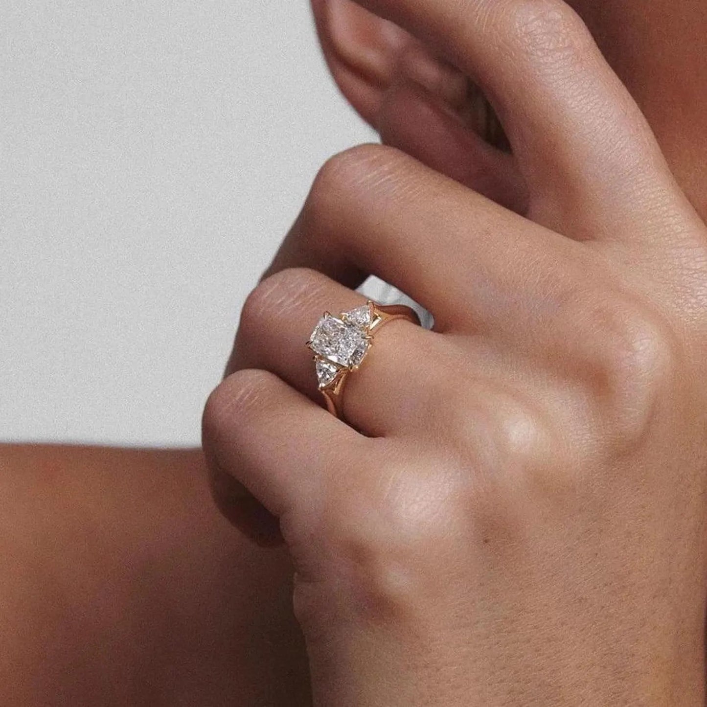 Elongated Cushion Cut Moissanite Trilogy Ring Three Stone Ring Lab Grown Diamond Engagement Ring 14K Gold Promise Anniversary Ring for Her