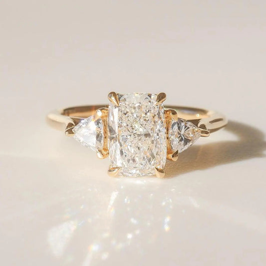 Elongated Cushion Cut Moissanite Trilogy Ring Three Stone Ring Lab Grown Diamond Engagement Ring 14K Gold Promise Anniversary Ring for Her