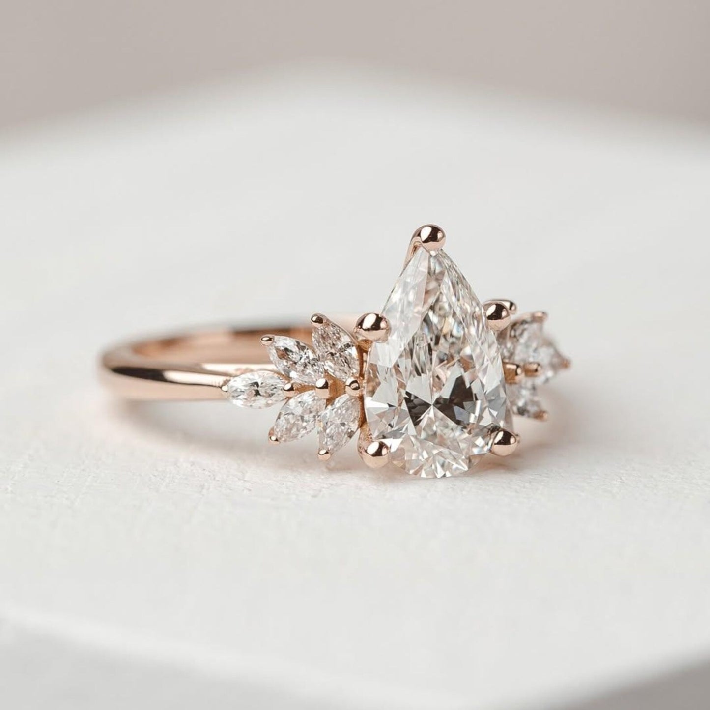 2 CT Pear shaped Moissanite Engagement Ring Unique Cluster Wedding Ring Marquise Cluster Art deco Lab Grown Diamond Promise Anniversary ring