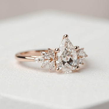 2 CT Pear shaped Moissanite Engagement Ring Unique Cluster Wedding Ring Marquise Cluster Art deco Lab Grown Diamond Promise Anniversary ring