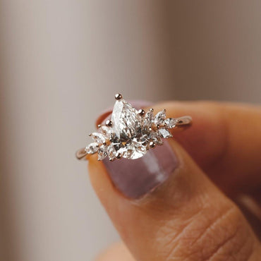 2 CT Pear shaped Moissanite Engagement Ring Unique Cluster Wedding Ring Marquise Cluster Art deco Lab Grown Diamond Promise Anniversary ring